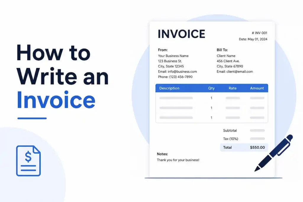 Simple invoice template showing how to write a professional invoice