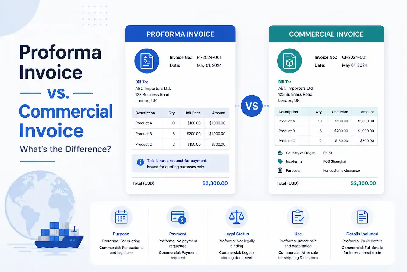 Comparison of proforma invoice and commercial invoice templates side by side